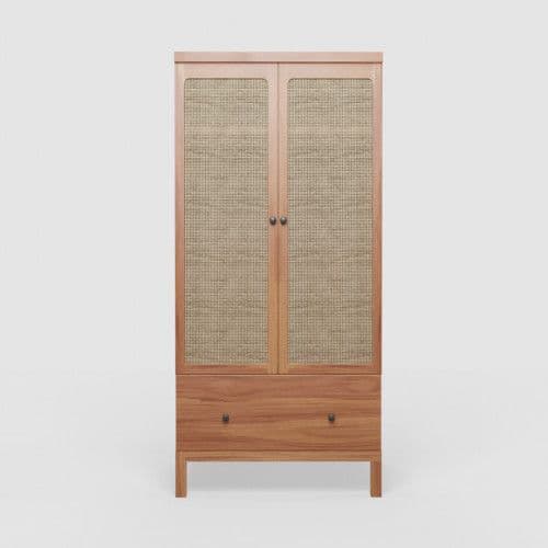 Jenggala Teak & Rattan Wardrobe Cabinet